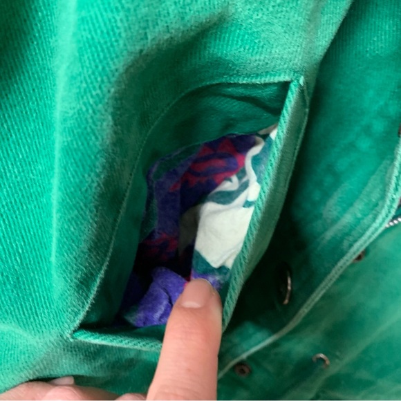 Vintage Casual Club Green 100% Cotton Drawstring Waist Lined Coat size 12 - Picture 9 of 14